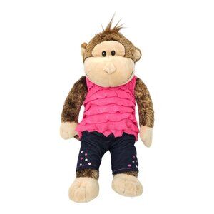 Build A Bear Smiley Monkey Stuffed Animal Plush Toy Pink Top Denim Sequin Jeans